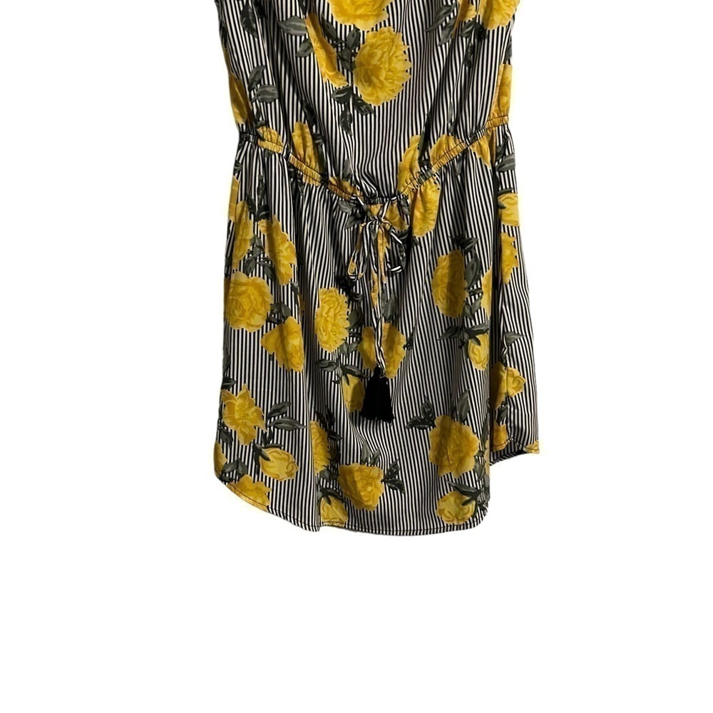 Hint of Blush Off The Shoulder Dress Black/White Stripe With Yellow Rose Size L - Picture 3 of 6